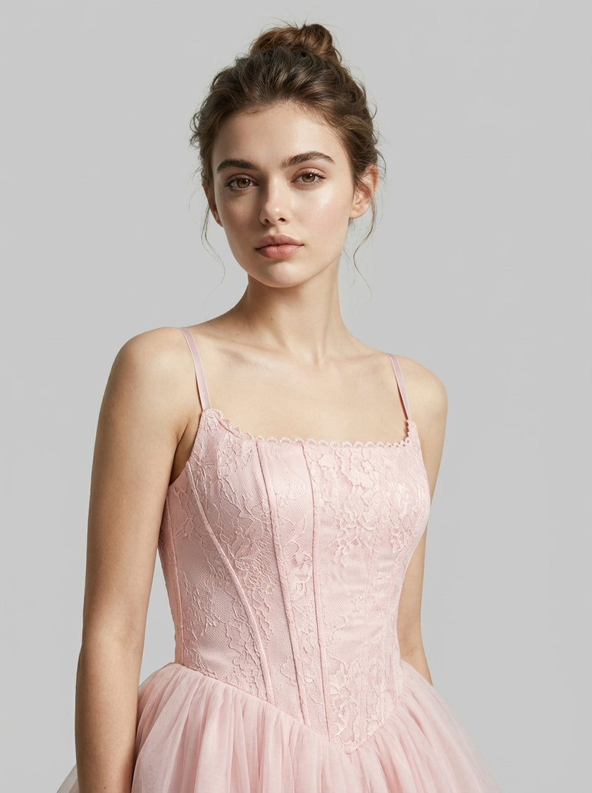 Lace Corset Tulle Mini Dress – Noir Edition