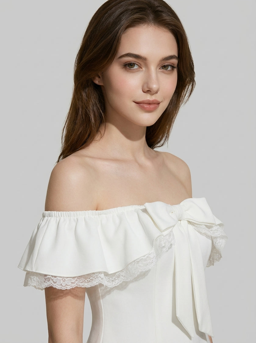 Elegance Bloom Off-Shoulder Ruffle Hem Dress