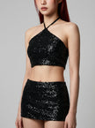 Black Sequin Micro Mini Skirt