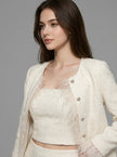 Ivory Feather-Trim Tweed Jacket