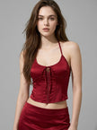 Satin Halter Corset Mini Skirt Set