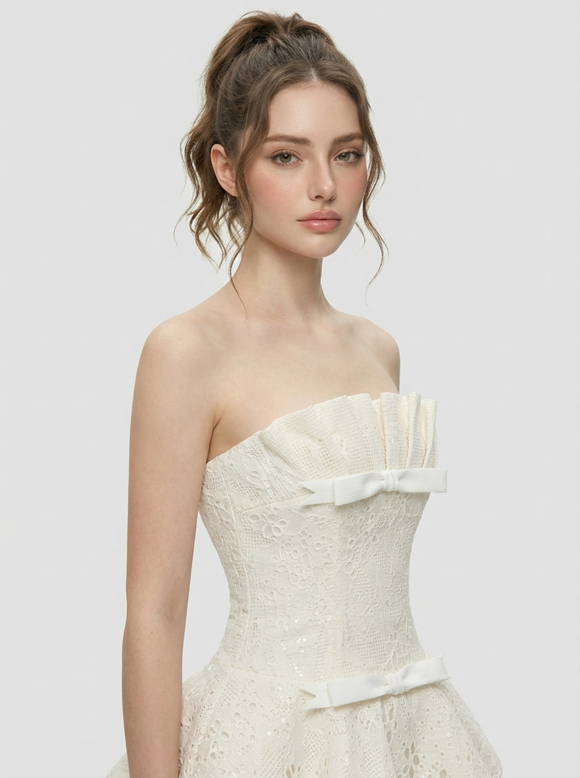 Pearl Petal Pleated Mini Dress