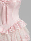 Rosette Satin Lace Tiered Corset Mini Dress