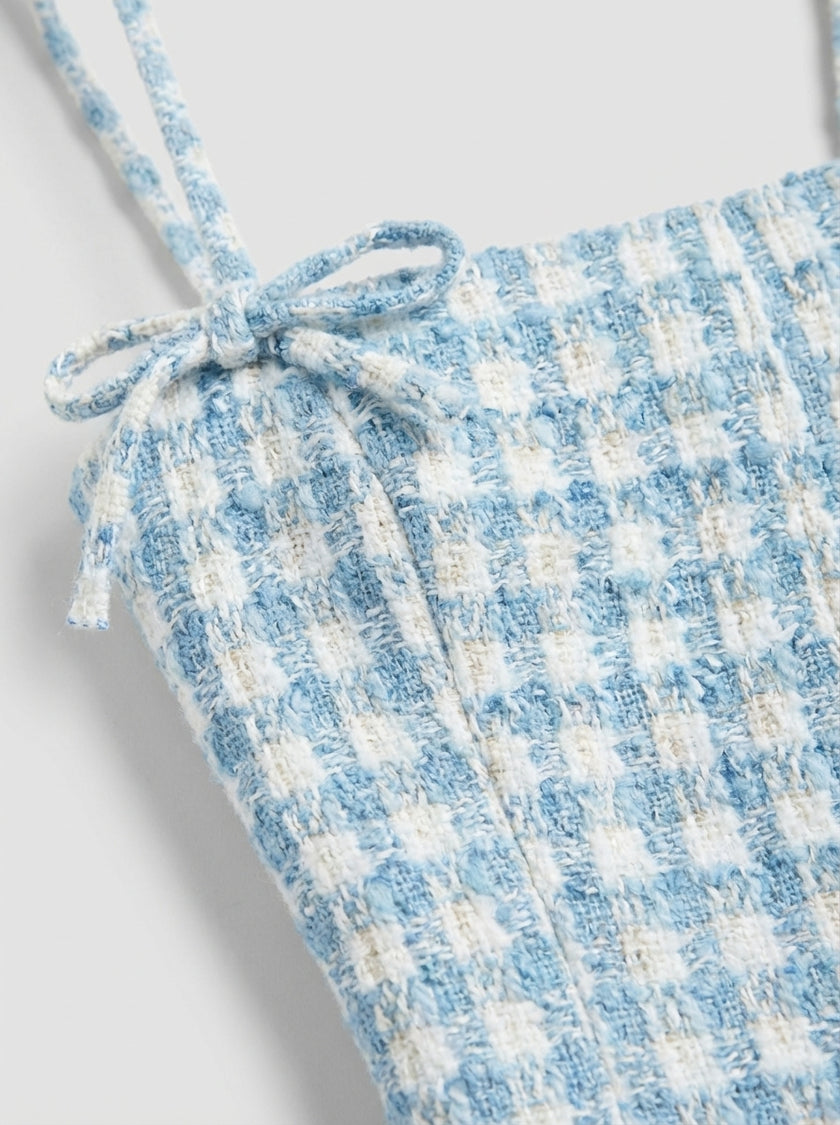 Blue Gingham Tweed Playsuit