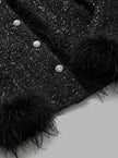 Black Feather-Trim Tweed Jacket