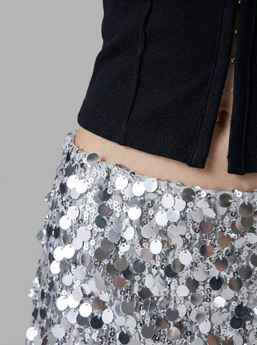 Silver Paillette Micro Mini Skirt