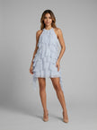 Cascade Blue Ruffle Halter Dress