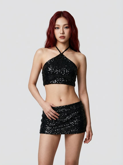 Black Sequin Micro Mini Skirt