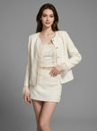 Ivory Feather-Trim Tweed Jacket