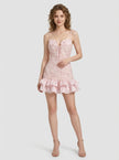 Blossom Ruched Lace Ruffle Mini Dress