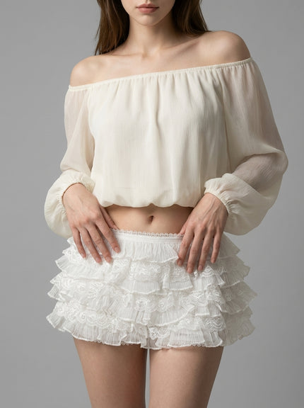 White Tiered Lace Ruffle Skort