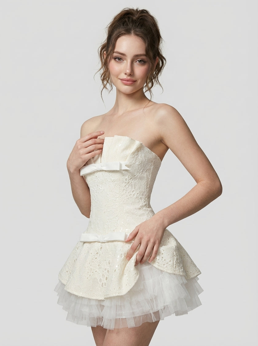 Pearl Petal Pleated Mini Dress