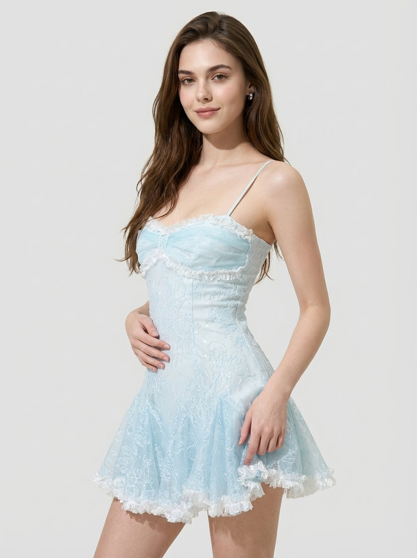 Frosted Lace Flare Mini Dress