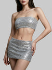 Silver Sequin Micro Mini Skirt