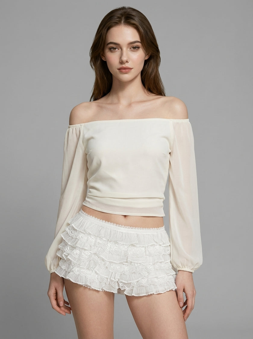 White Tiered Lace Ruffle Skort