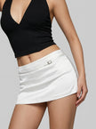White Satin Buckle Micro Mini Skirt