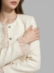 Ivory Feather-Trim Tweed Jacket