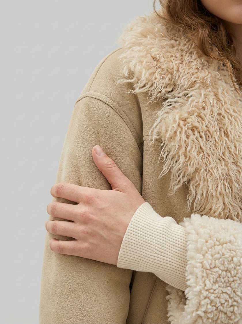 Teddy Dream Fur-Collar Jacket – Oat Latte