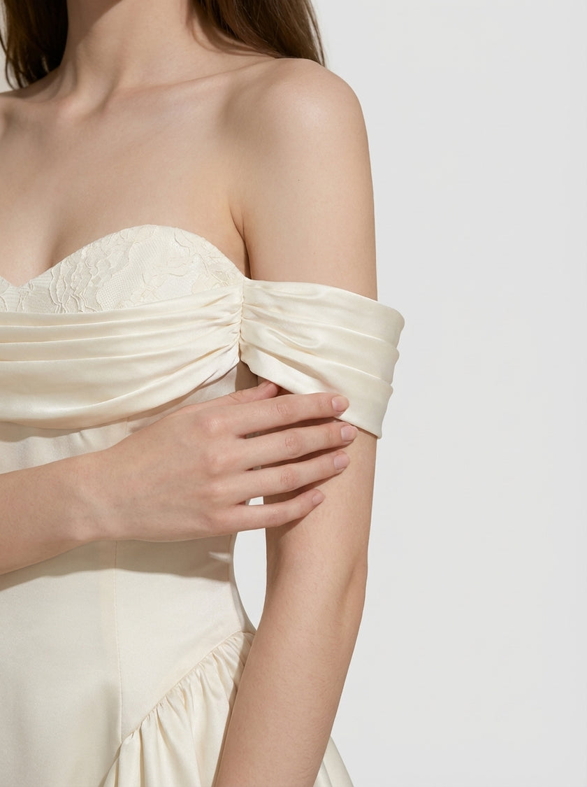 Silk Off-Shoulder Sculpted Mini Dress