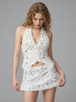 White Feather Sequin Micro Mini Skirt