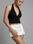 White Satin Buckle Micro Mini Skirt