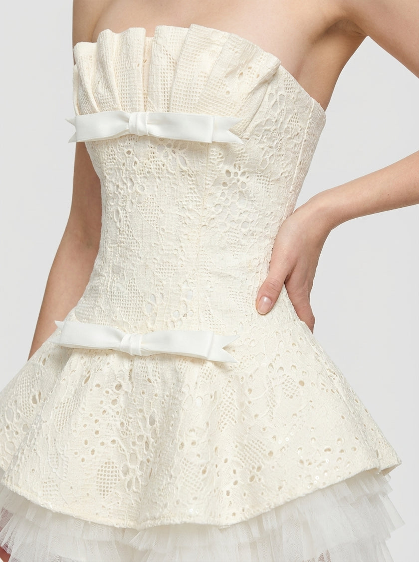Pearl Petal Pleated Mini Dress