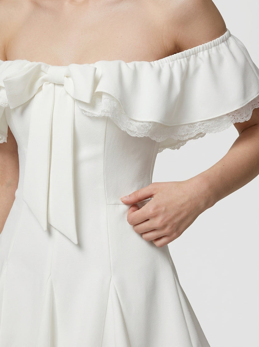 Elegance Bloom Off-Shoulder Ruffle Hem Dress