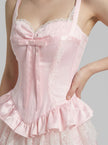Rosette Satin Lace Tiered Corset Mini Dress
