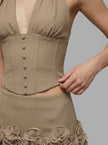 Sculpted Rosette Halter Corset Set – Mocha