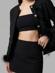 Black Feather-Trim Tweed Jacket