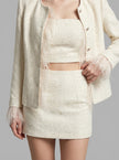 Ivory Feather-Trim Tweed Jacket