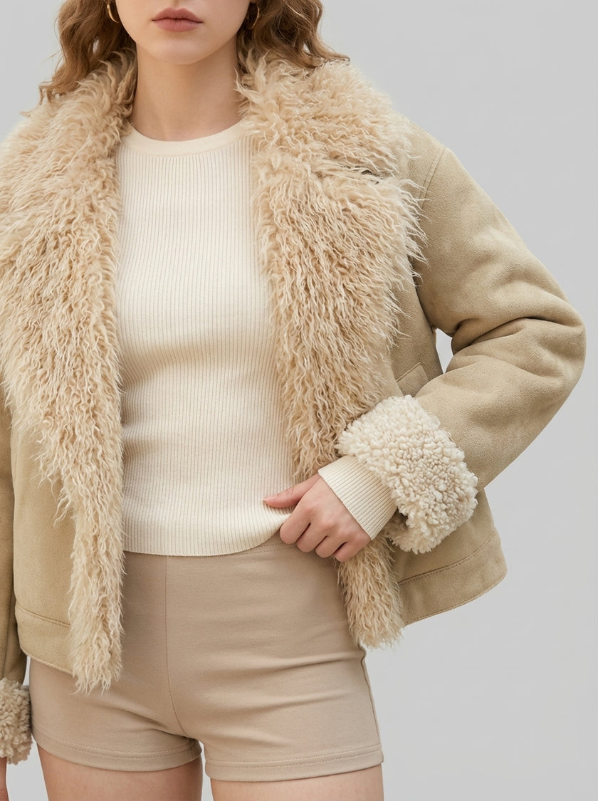 Teddy Dream Fur-Collar Jacket – Oat Latte