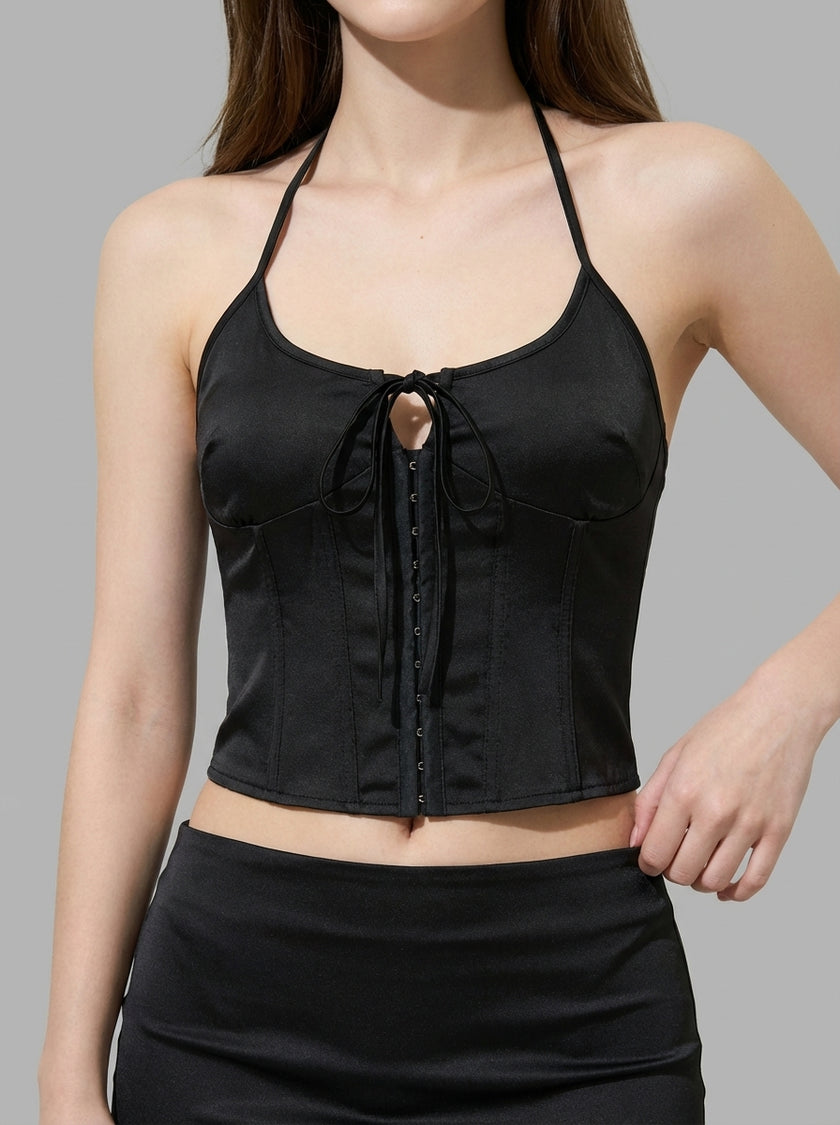 Satin Halter Corset Mini Skirt Set
