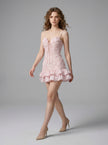 Blossom Ruched Lace Ruffle Mini Dress