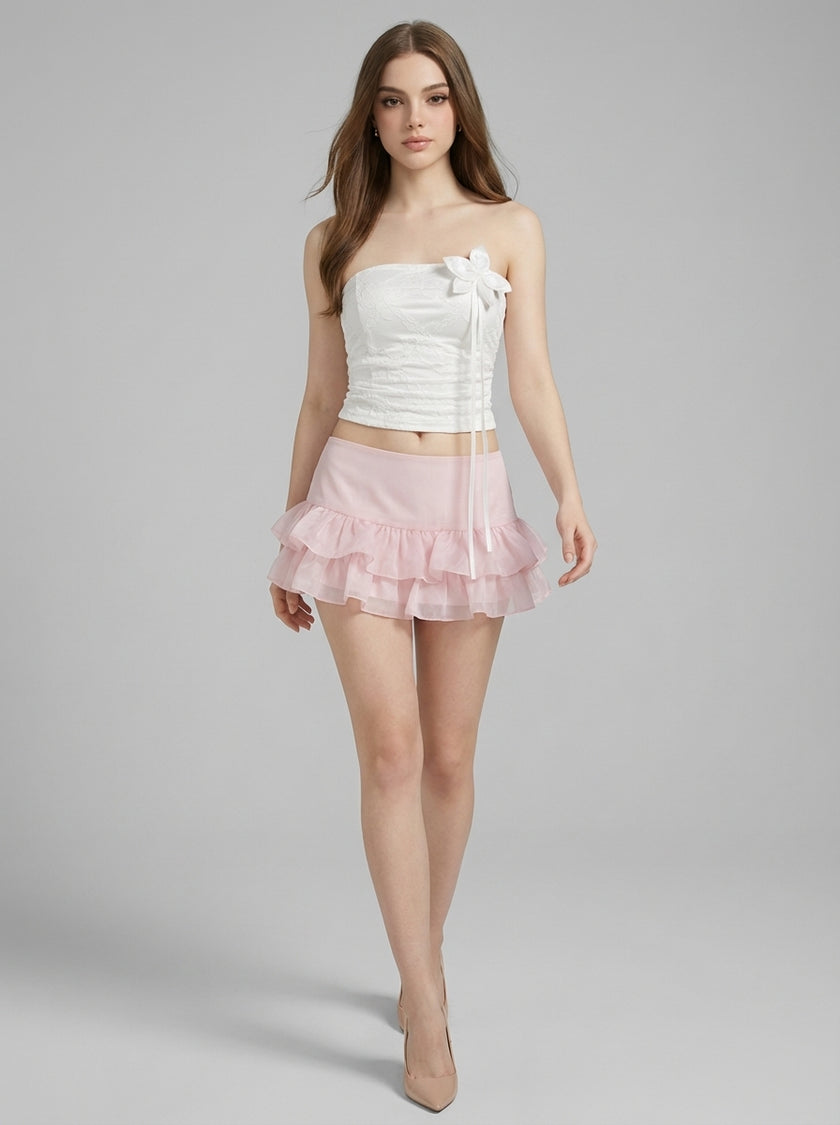 Blossom Lace Crop Top & Ruffle Mini Skirt Set