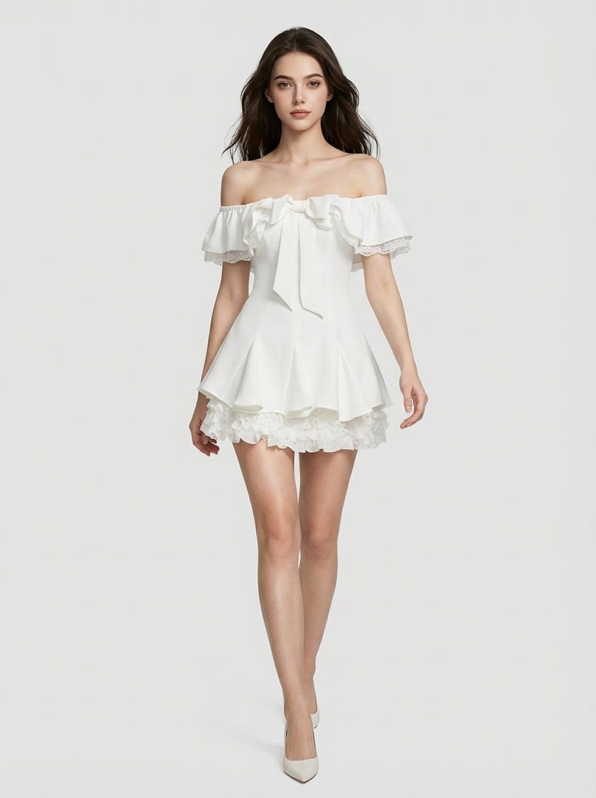 Elegance Bloom Off-Shoulder Ruffle Hem Dress