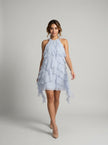 Cascade Blue Ruffle Halter Dress