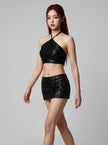 Black Sequin Micro Mini Skirt