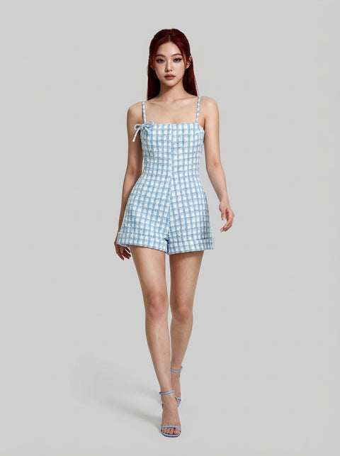 Blue Gingham Tweed Playsuit