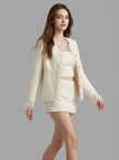 Ivory Feather-Trim Tweed Jacket
