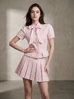 Bow Tweed Top & Pleated Mini Skirt Set