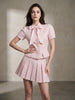 Bow Tweed Top & Pleated Mini Skirt Set