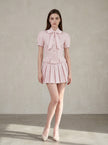 Bow Tweed Top & Pleated Mini Skirt Set