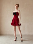 Bow Strap Velvet Mini Dress
