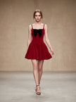 Bow Strap Velvet Mini Dress