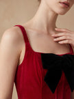 Bow Strap Velvet Mini Dress